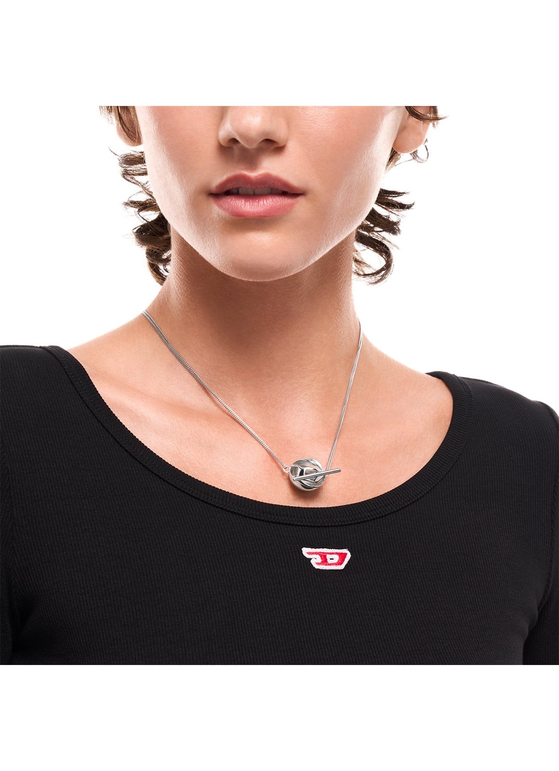 Diesel Oval D ketting DX1716040 - detail 2 zilver