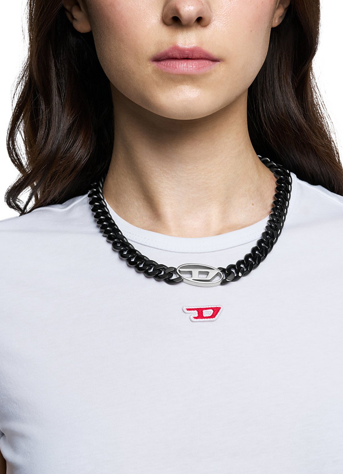 Diesel Oval D ketting met logo DX1610931 - voorkant 2 zwart