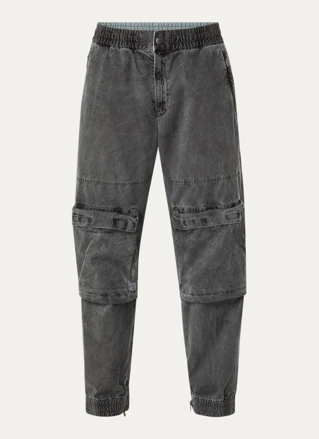 Diesel P-Beeck tapered fit cargobroek met verwassen afwerking - voorkant 2 middengrijs