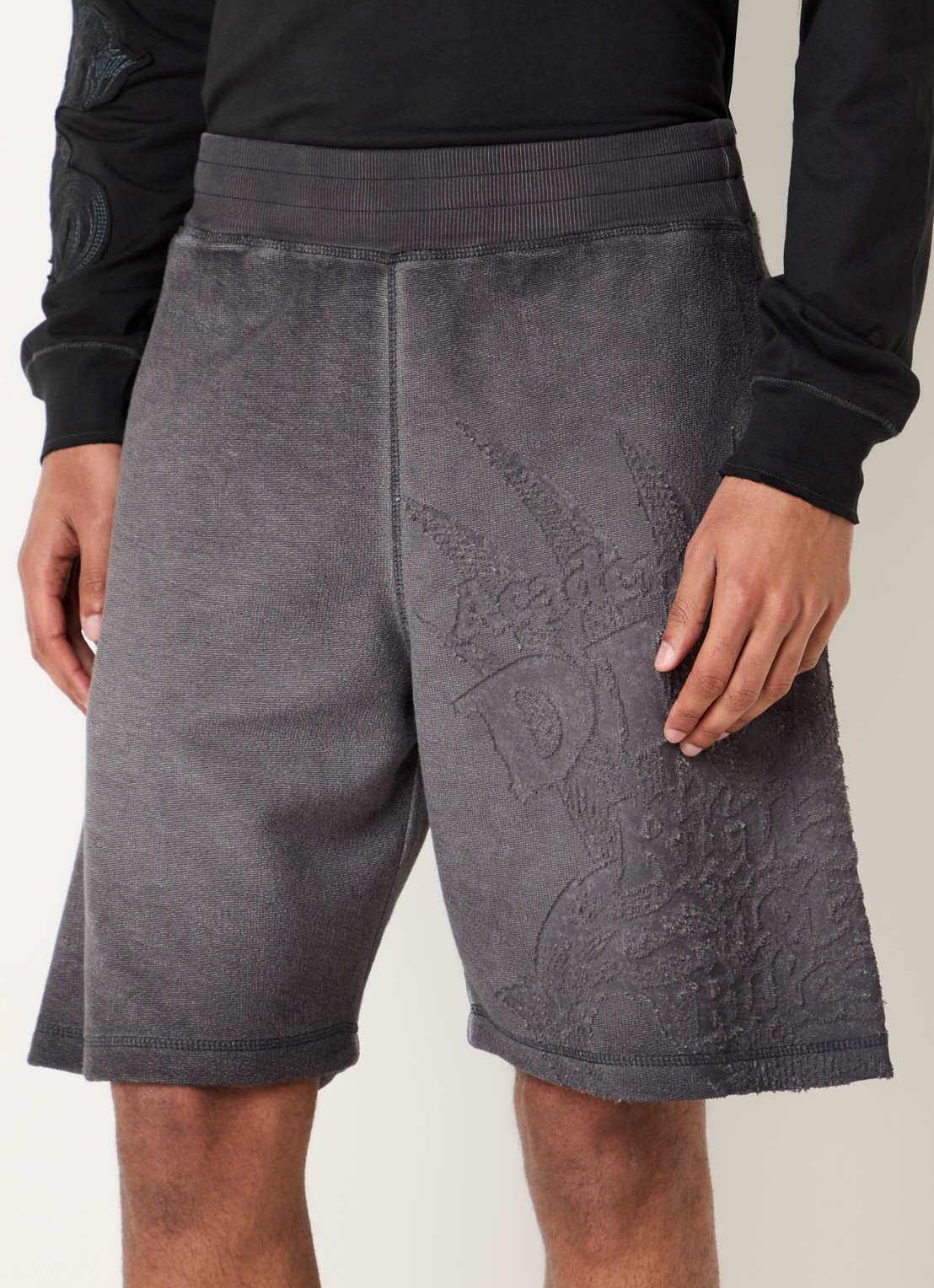 Diesel P-Rawcrow wide fit korte joggingbroek met  - detail 4 donkergrijs