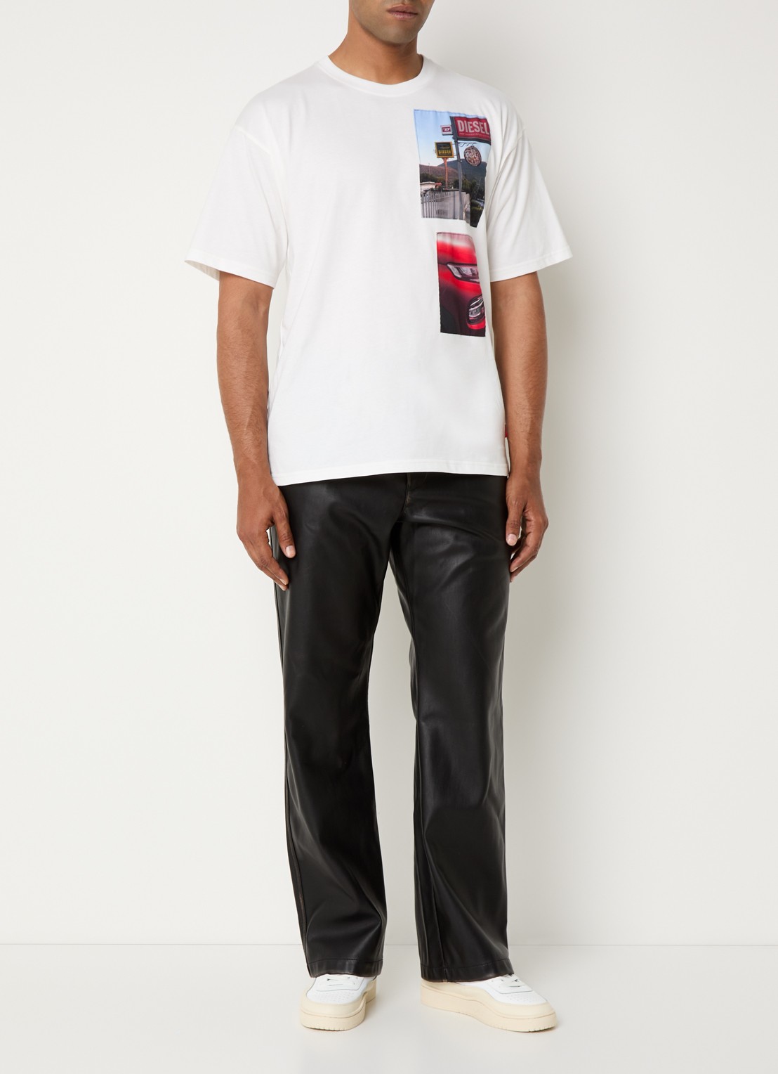 Diesel P-Rivers straight fit broek van imitatieleer - voorkant 4 zwart