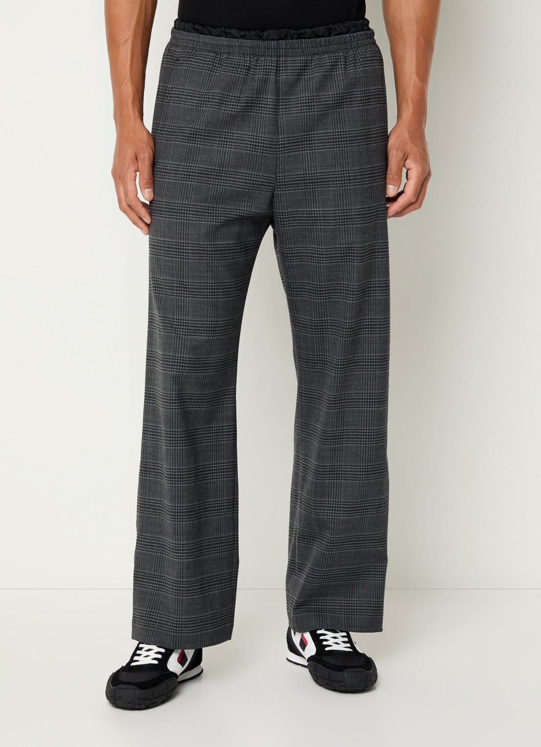 Diesel P-tilson loose fit pantalon in scheerwolblend met ruitdessin - detail antraciet