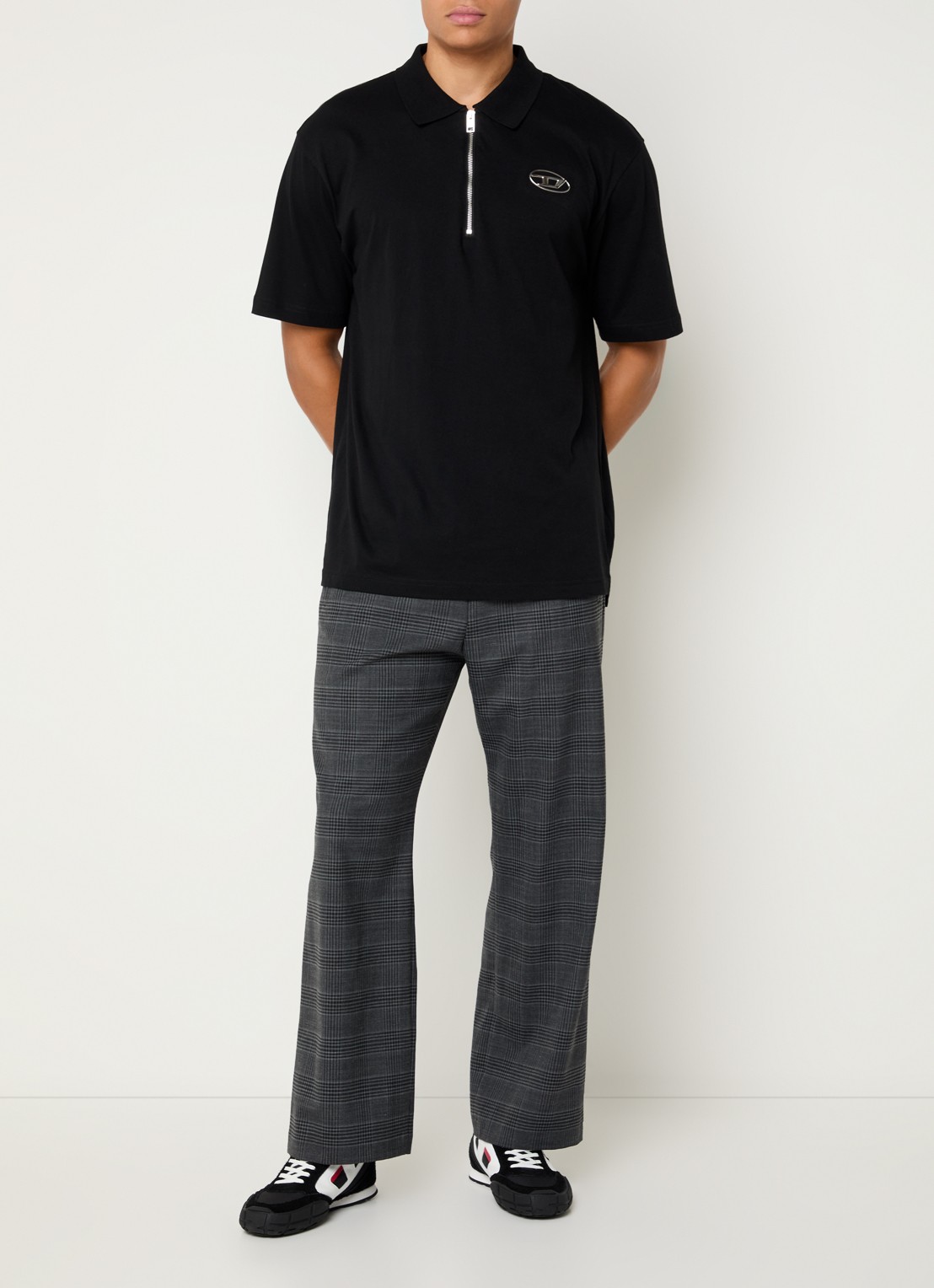 Diesel P-tilson loose fit pantalon in scheerwolblend met ruitdessin - voorkant 4 antraciet