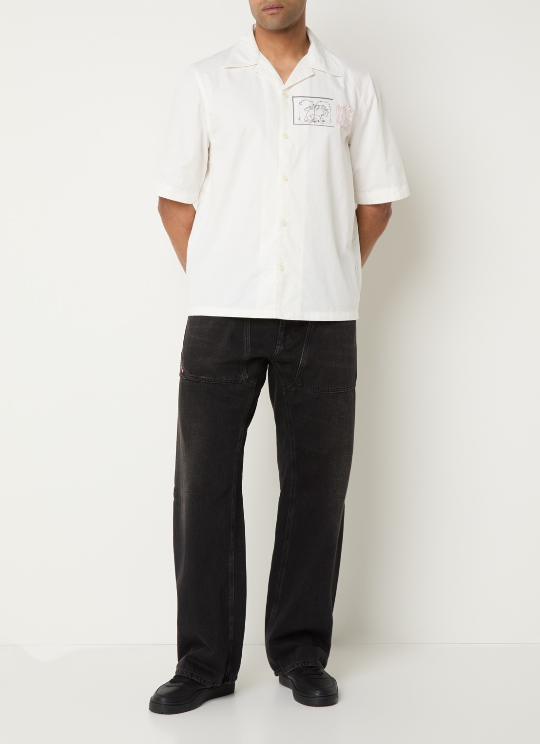Diesel Regular fit overhemd met front- en backprint - voorkant 2 gebroken wit