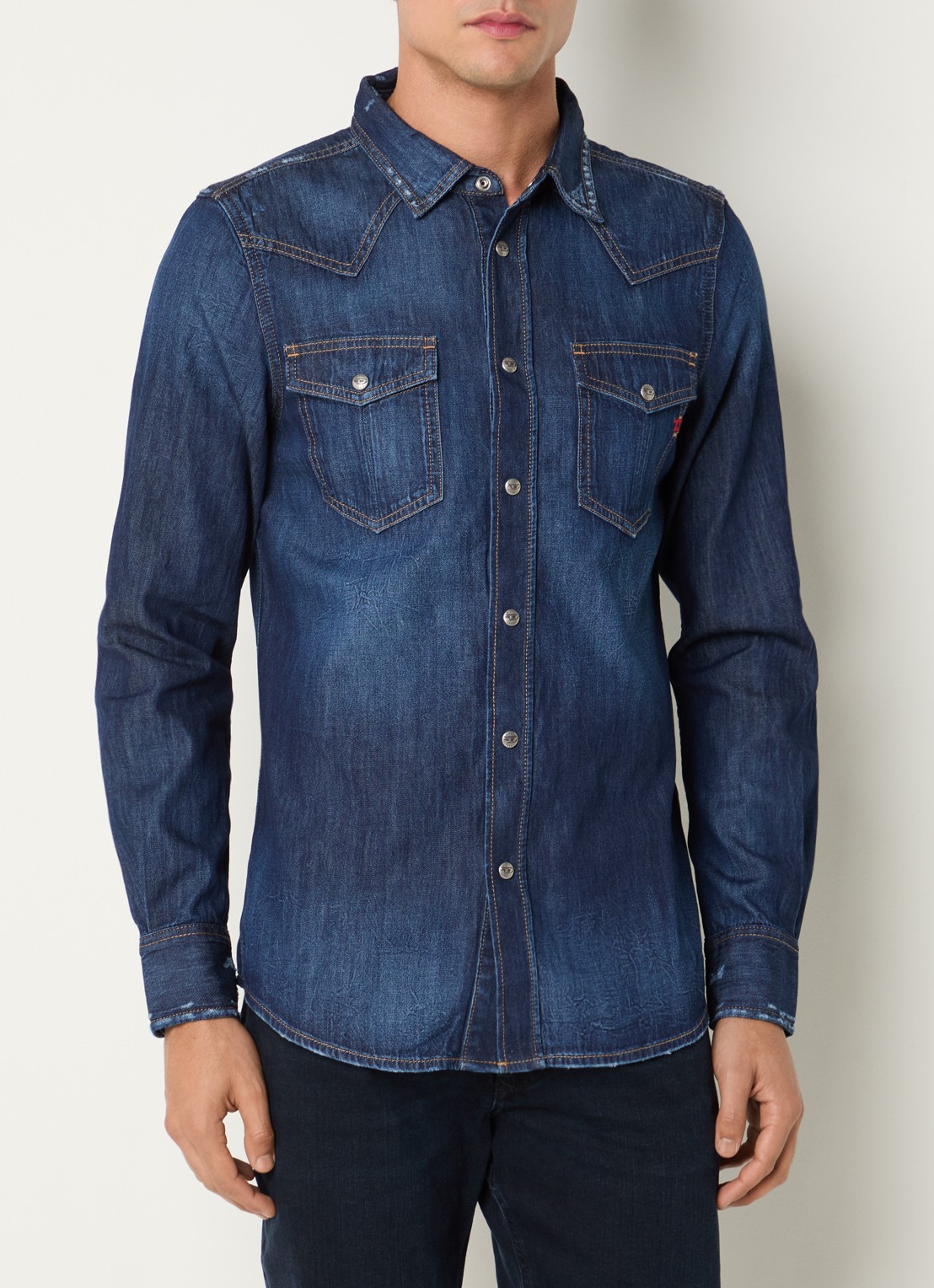 Diesel Regular fit overhemd van denim - detail indigo