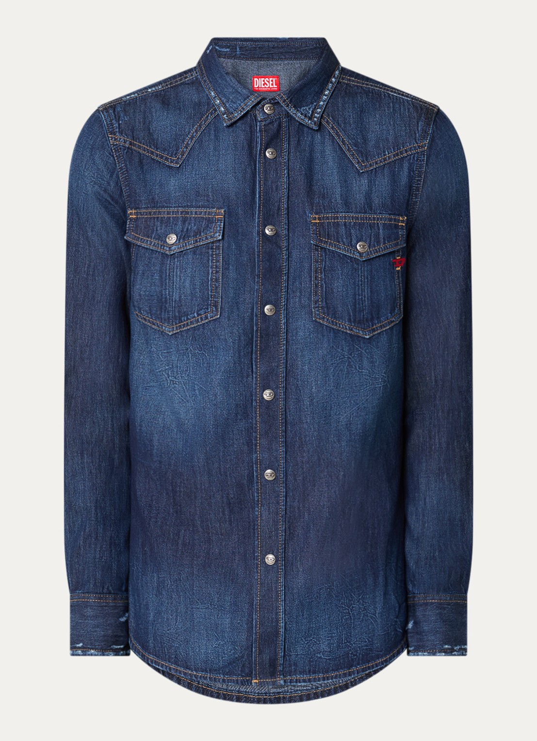 Diesel Regular fit overhemd van denim - voorkant 3 indigo