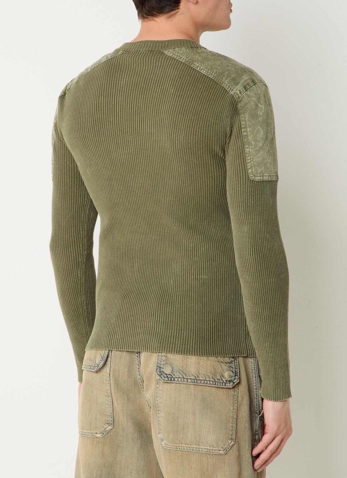 Diesel Ribgebreide pullover met logo - achterkant mosgroen