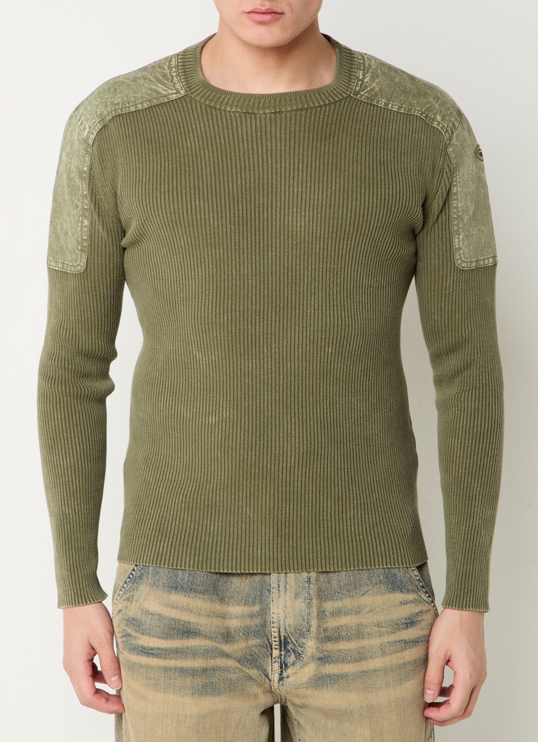 Diesel Ribgebreide pullover met logo - detail 4 mosgroen