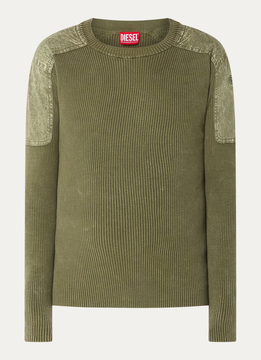 Diesel Ribgebreide pullover met logo - voorkant 2 mosgroen