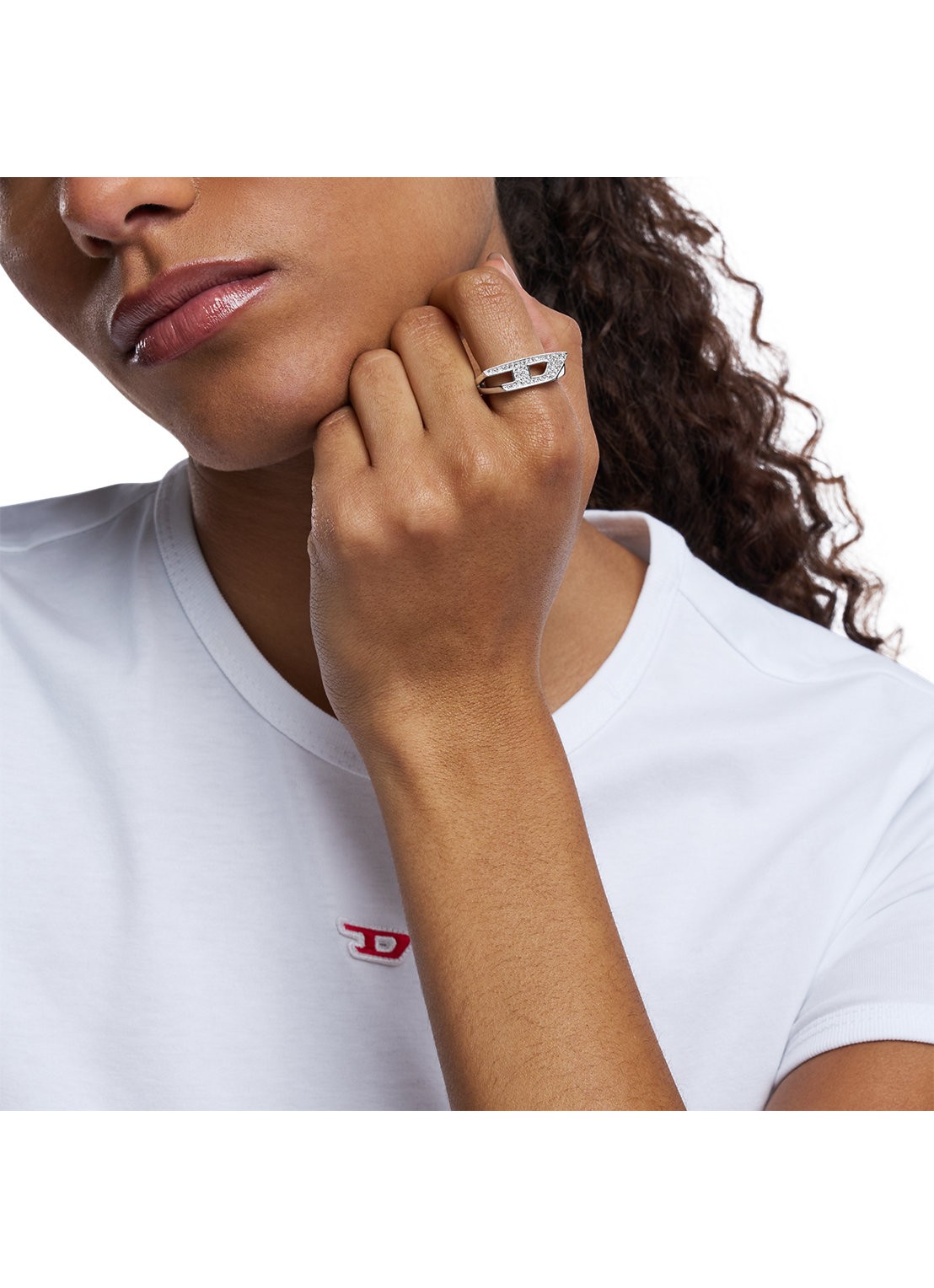 Diesel Ring met logo DX1629040 - detail 3 zilver