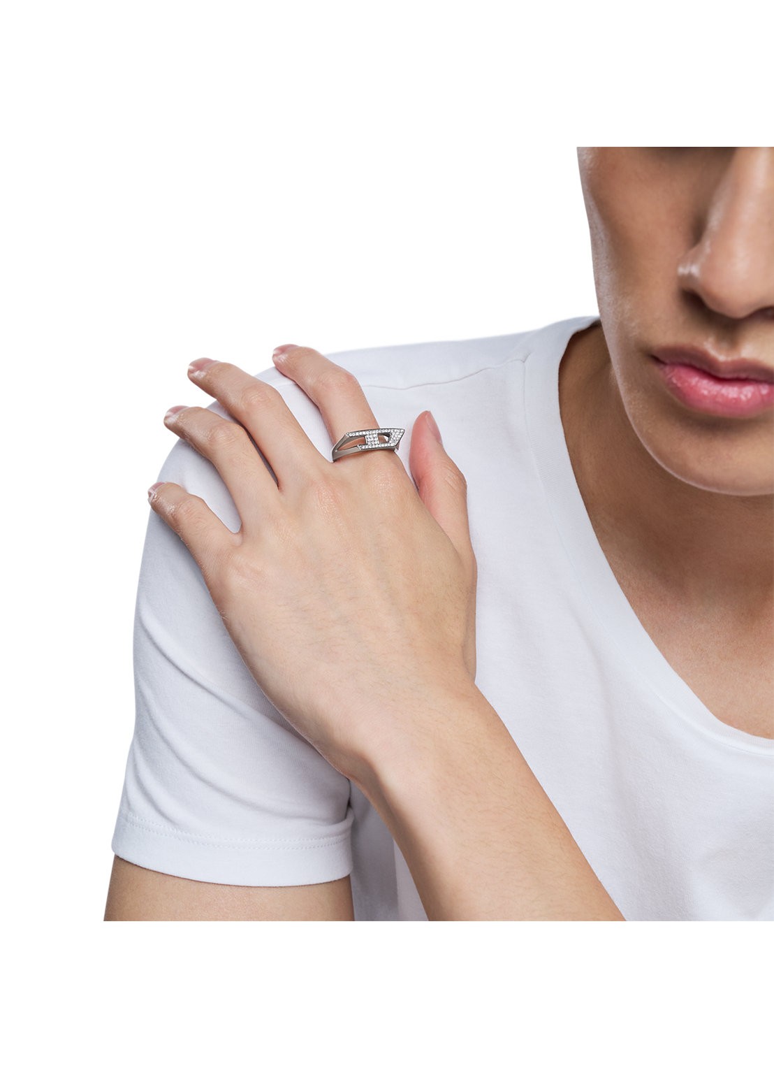 Diesel Ring met logo DX1629040 - detail 6 zilver