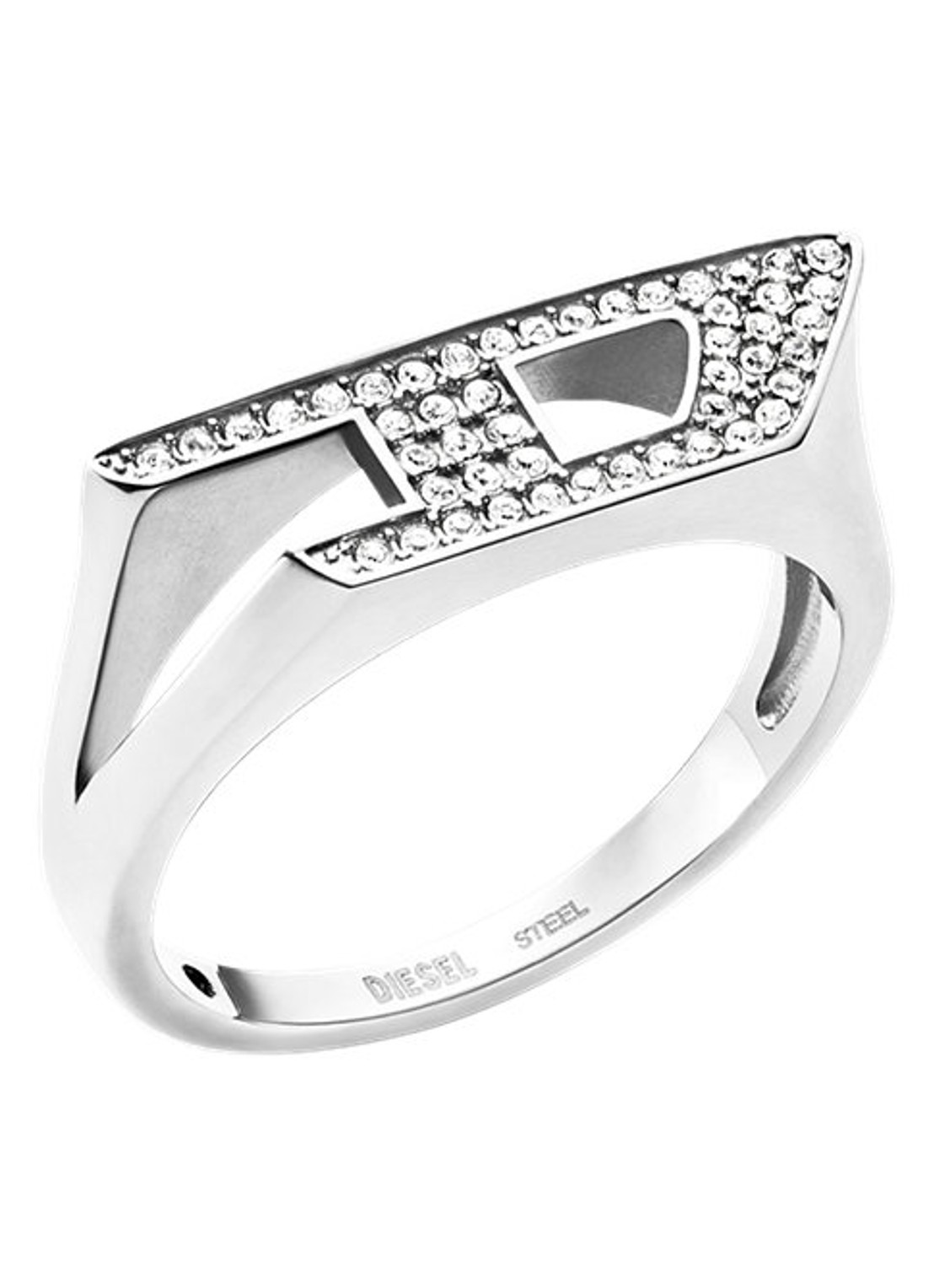 Diesel Ring met logo DX1629040 - voorkant zilver