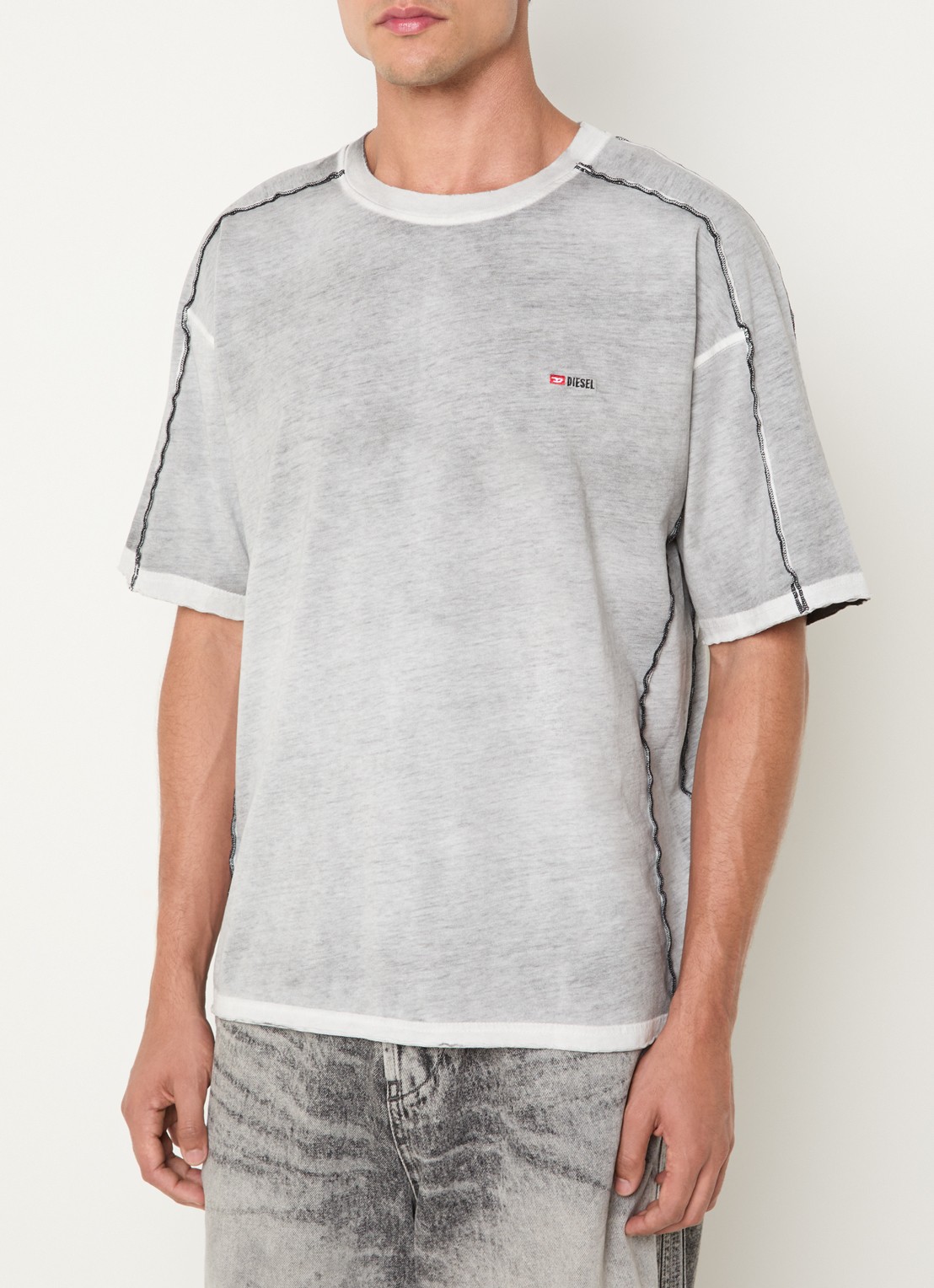 Diesel Riven T-shirt met logo - detail 4 lichtgrijs