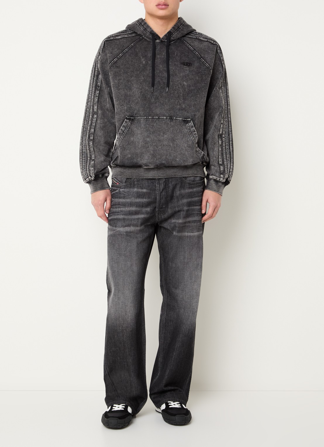 Diesel S-altboxt hoodie met verwassen afwerking - voorkant 3 antraciet