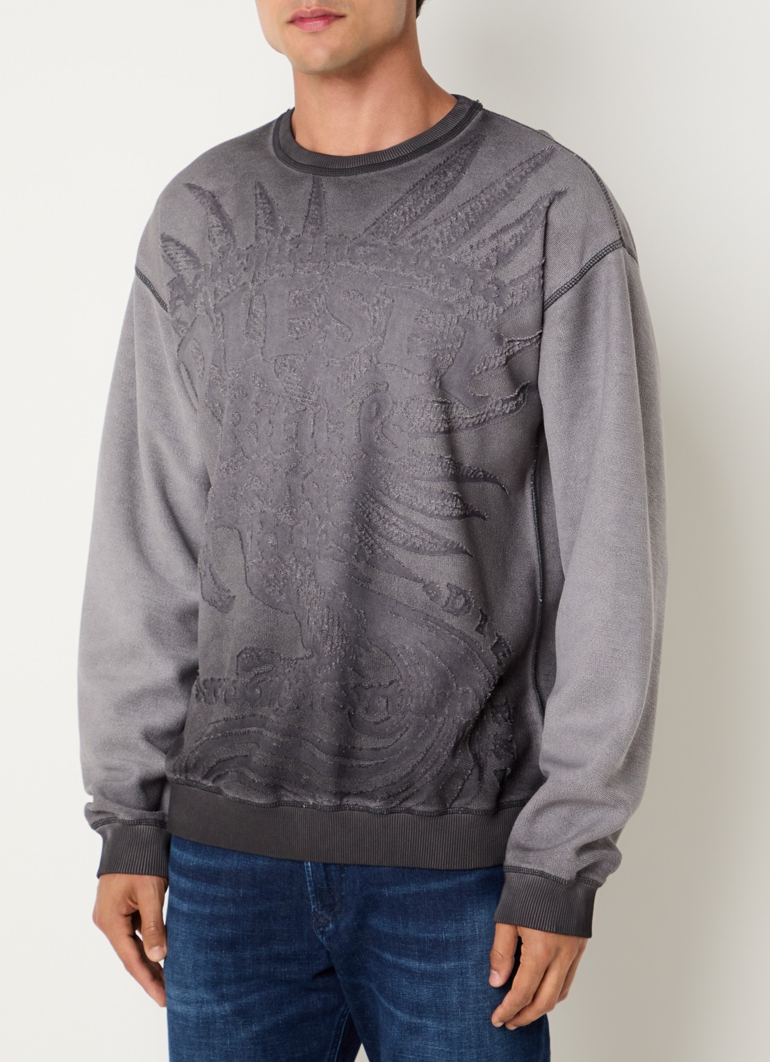Diesel S-Aron sweater met destroyed afwerking - detail 3 antraciet