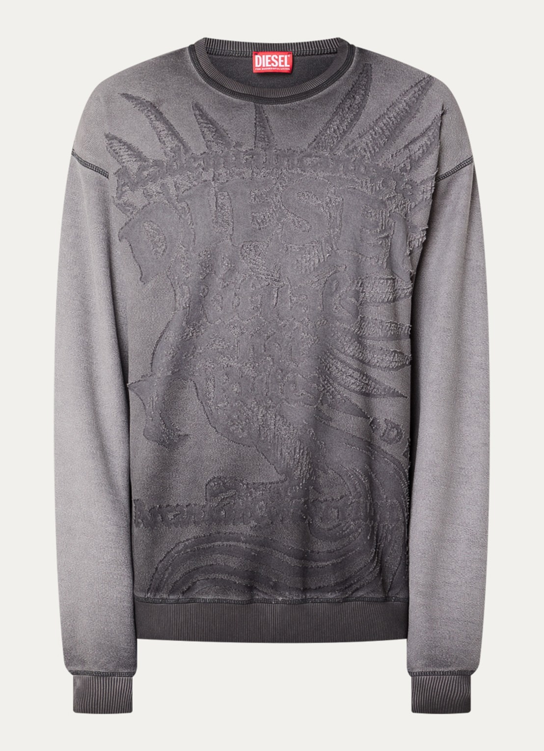 Diesel S-Aron sweater met destroyed afwerking - voorkant antraciet