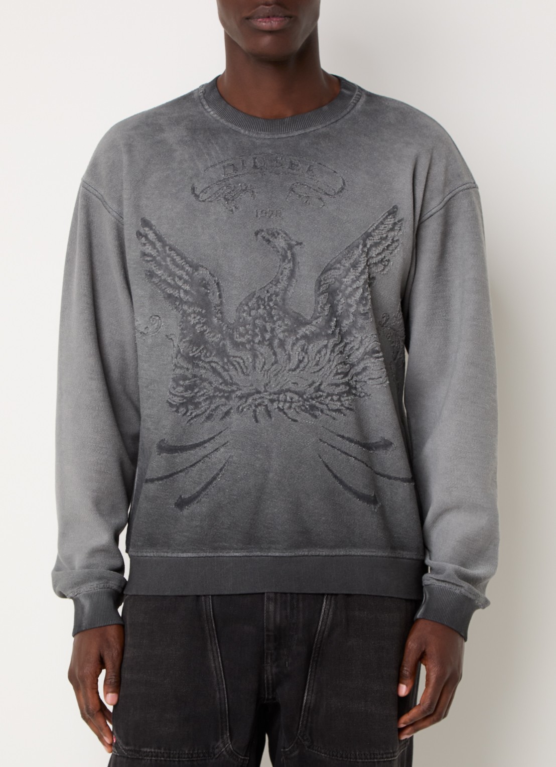 Diesel S-Aron sweater met ingebreide logoprint - detail grijs