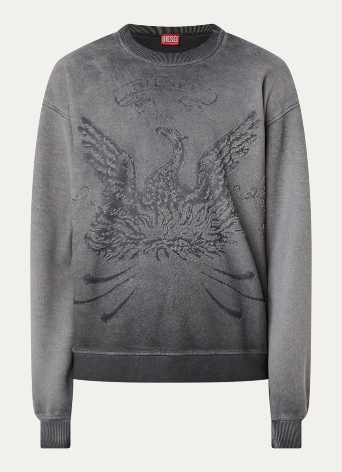 Diesel S-Aron sweater met ingebreide logoprint - voorkant 2 grijs