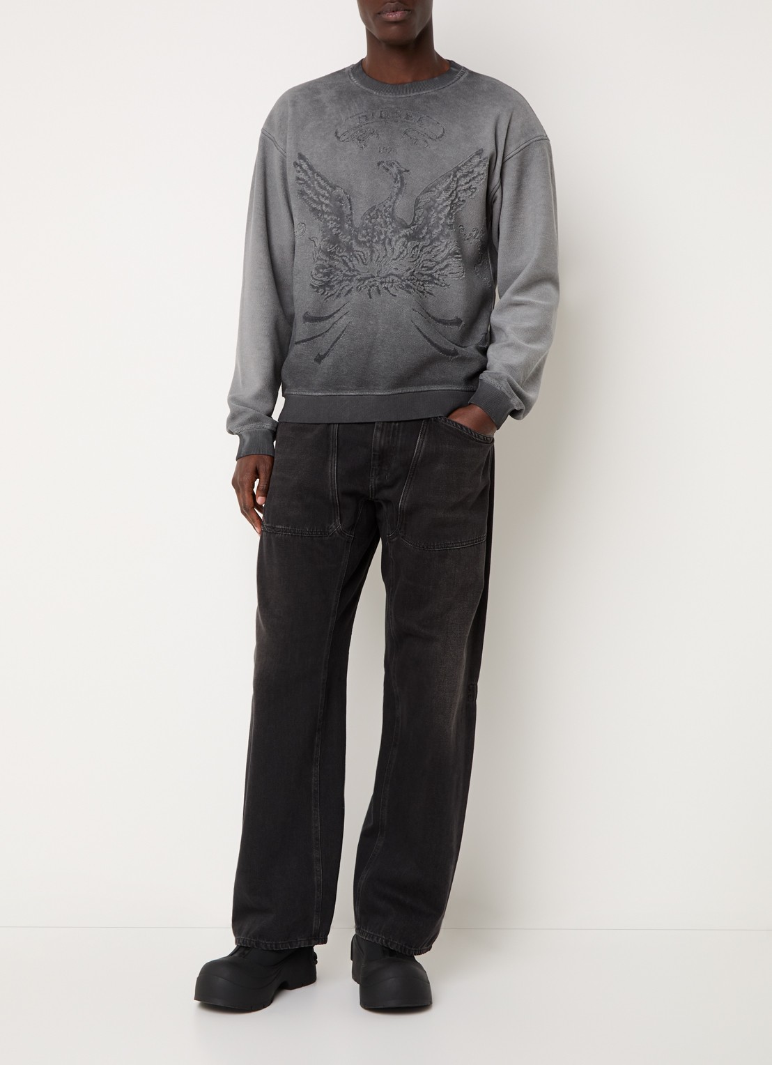 Diesel S-Aron sweater met ingebreide logoprint - voorkant 3 grijs