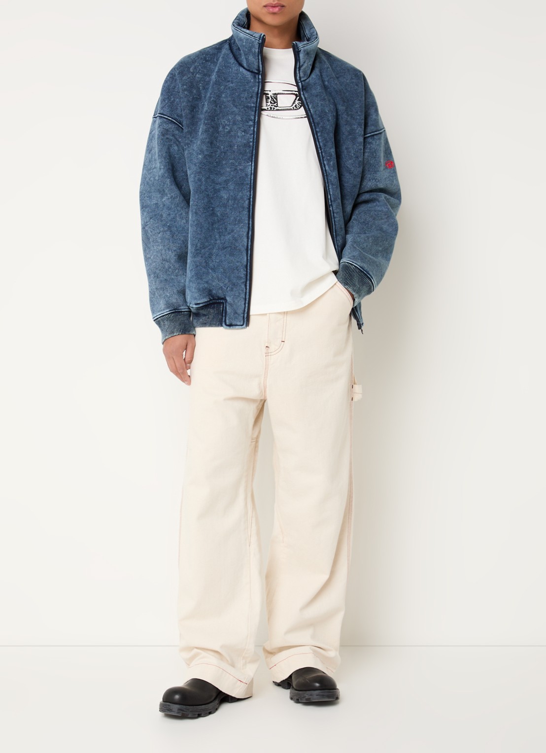 Diesel S-Batel jack met teddy voering en verwassen afwerking - voorkant 4 indigo