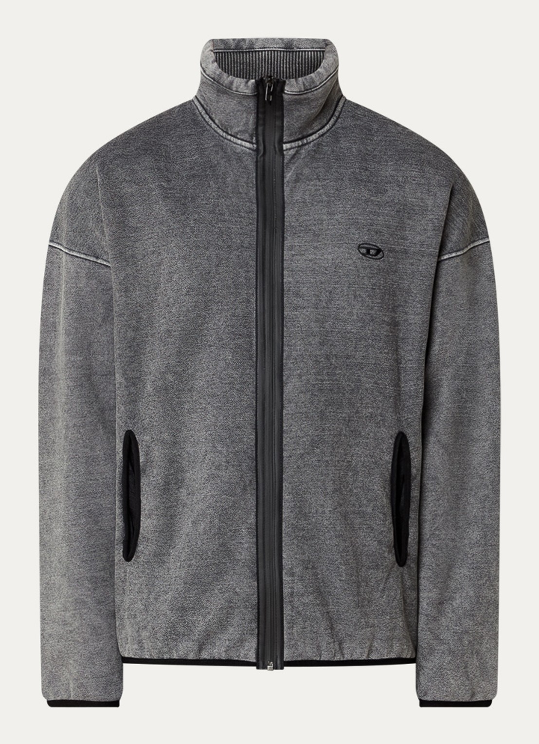 Diesel S-Baty-New sweatvest  met logoborduring en steekzakken - voorkant 2 donkergrijs