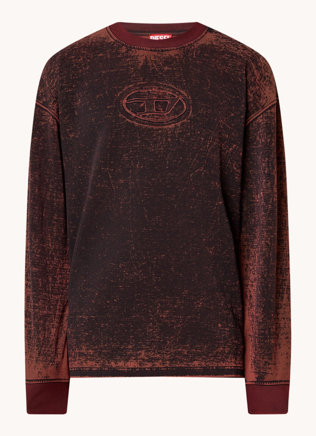 Diesel S-Baxt-Q1 sweater met logoprint en verwassen afwerking - voorkant 3 steenrood