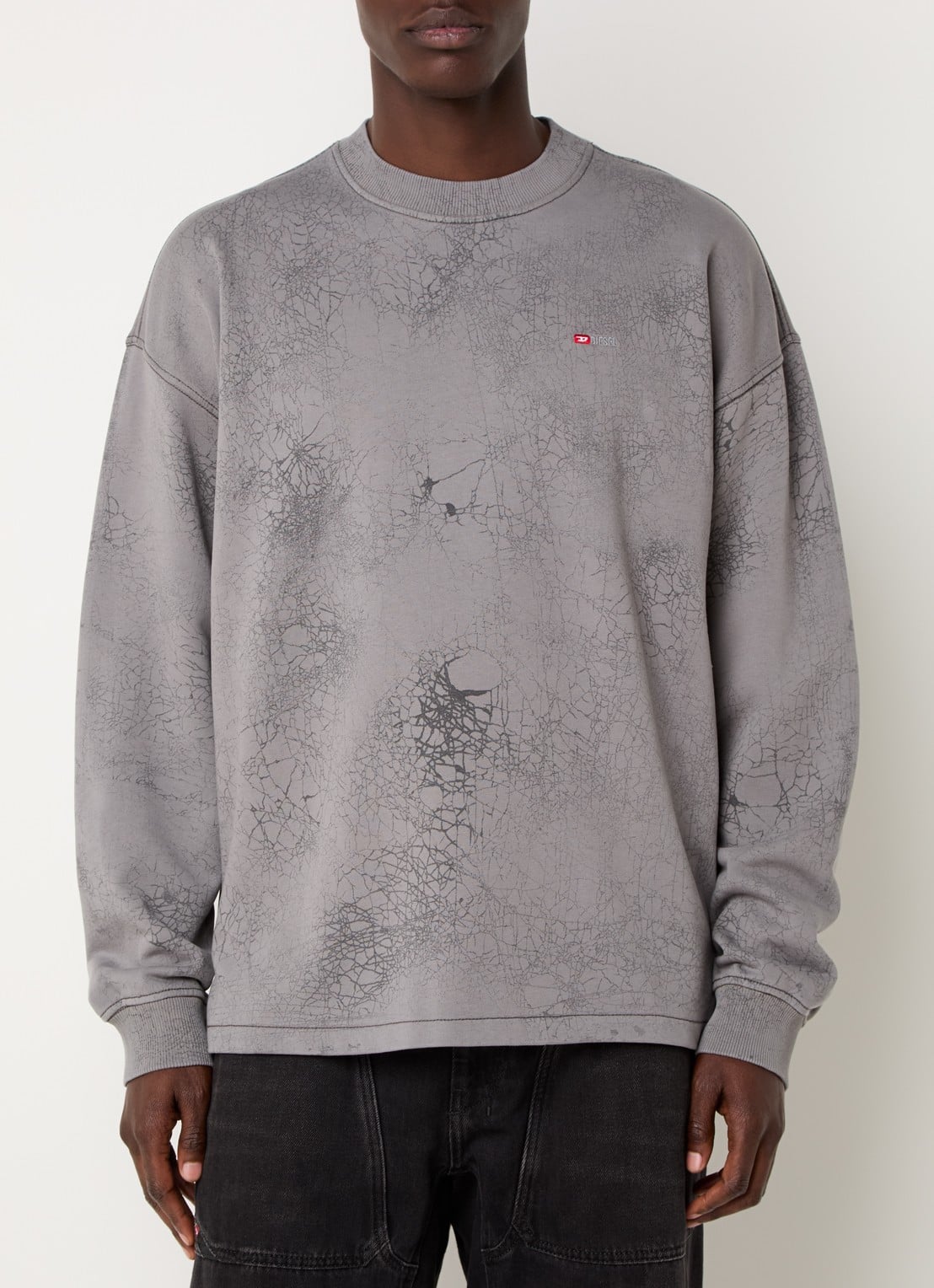 Diesel S-Baxt-T1 sweater met print en logo - detail 4 grijs