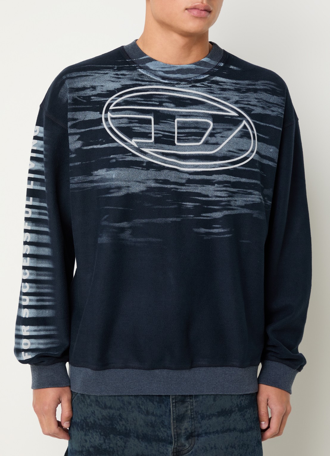 Diesel S-Box-T1 grofgebreide trui met ingebreide print  - detail 3 donkerblauw