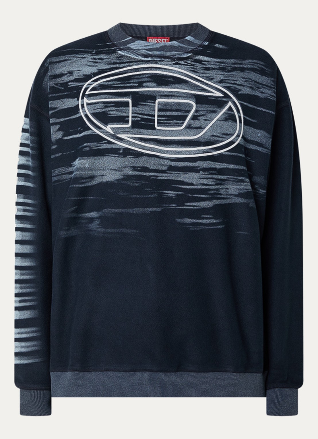 Diesel S-Box-T1 grofgebreide trui met ingebreide print  - voorkant donkerblauw