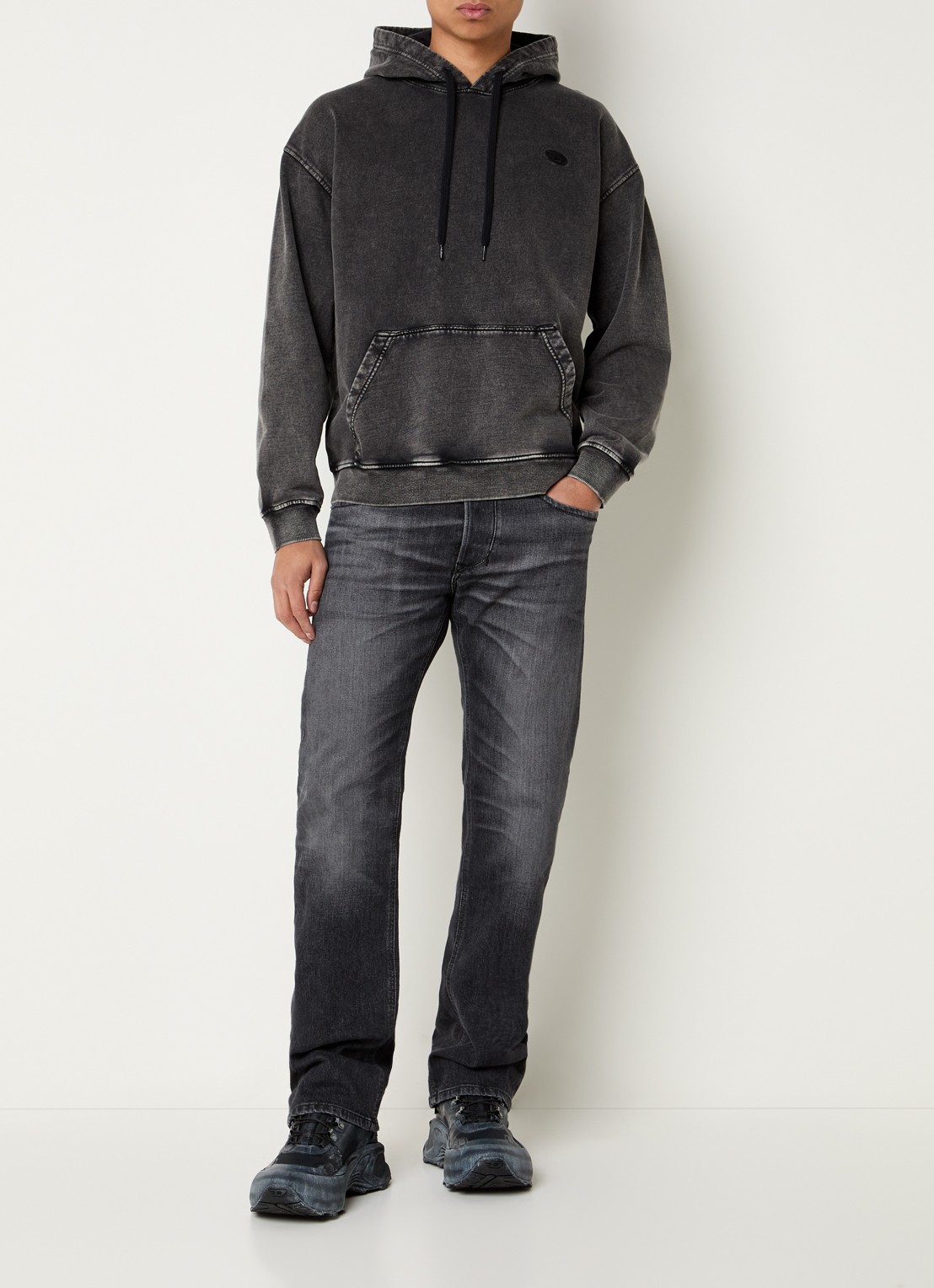 Diesel S-Boxt-Hood-Den hoodie met logo- en backprint - voorkant 3 antraciet
