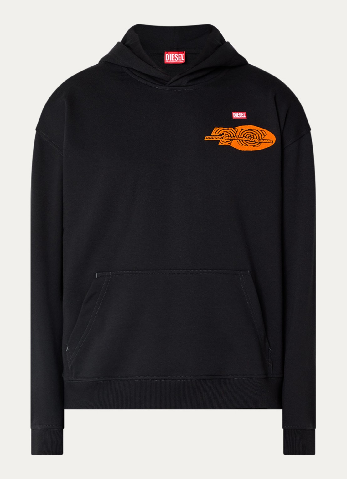 Diesel S-boxt hoodie met logo- en backprint - voorkant zwart