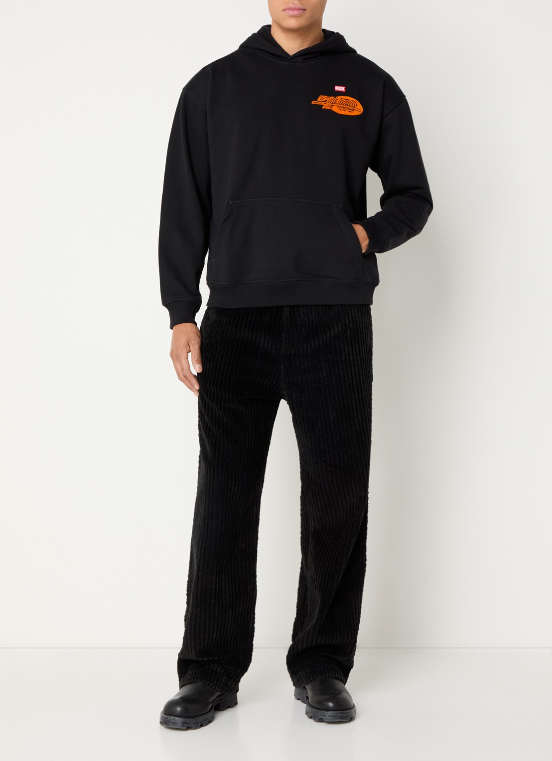 Diesel S-boxt hoodie met logo- en backprint - voorkant 2 zwart
