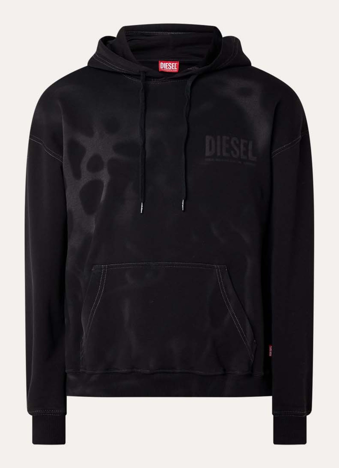 Diesel S-Boxt hoodie met logo en verwassen afwerking - voorkant zwart