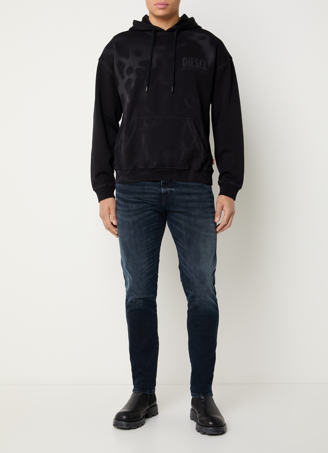 Diesel S-Boxt hoodie met logo en verwassen afwerking - voorkant 2 zwart