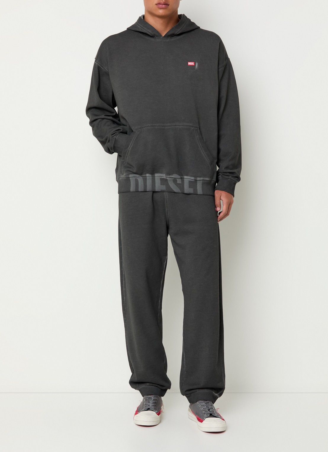 Diesel S-Boxt Hoodie met logo - voorkant 2 antraciet