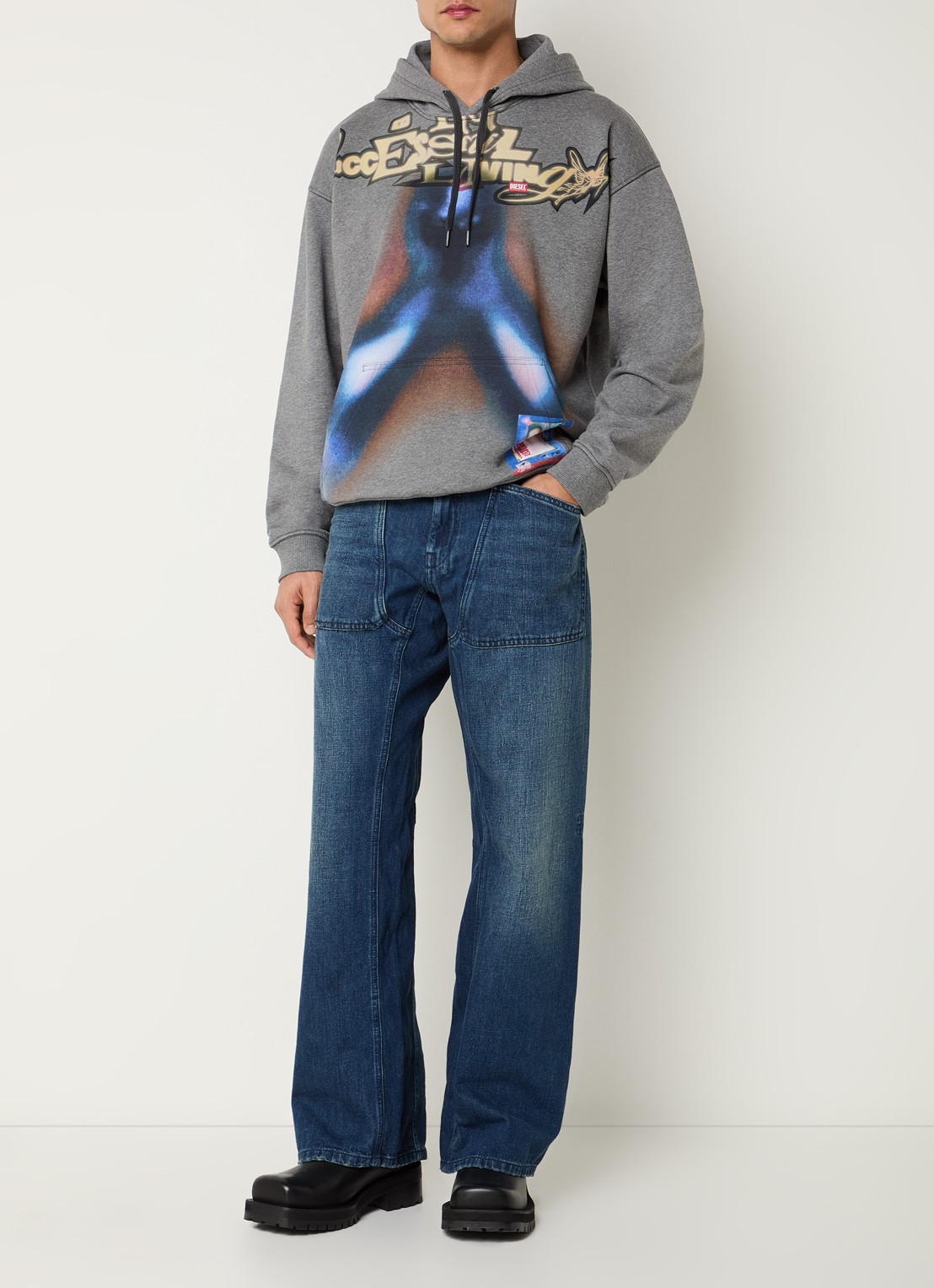 Diesel S-Boxt hoodie met print - voorkant 3 grijsmele