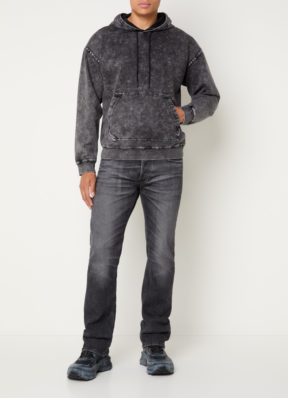 Diesel S-Boxt hoodie met verwassen afwerking - voorkant 4 antraciet