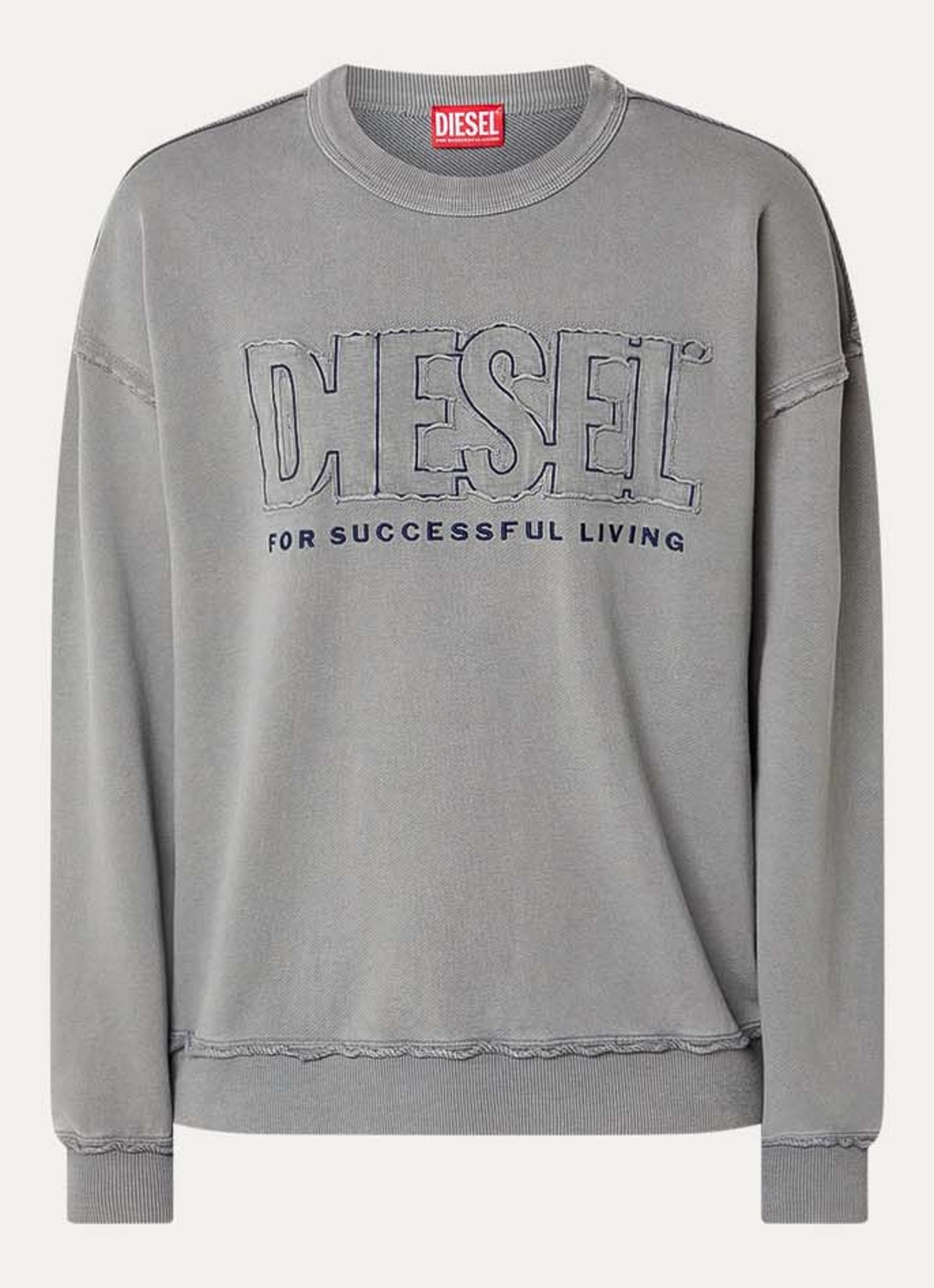 Diesel S-Boxt-Raw-V1 sweater met destroyed afwerking en logo - voorkant 2 grijs