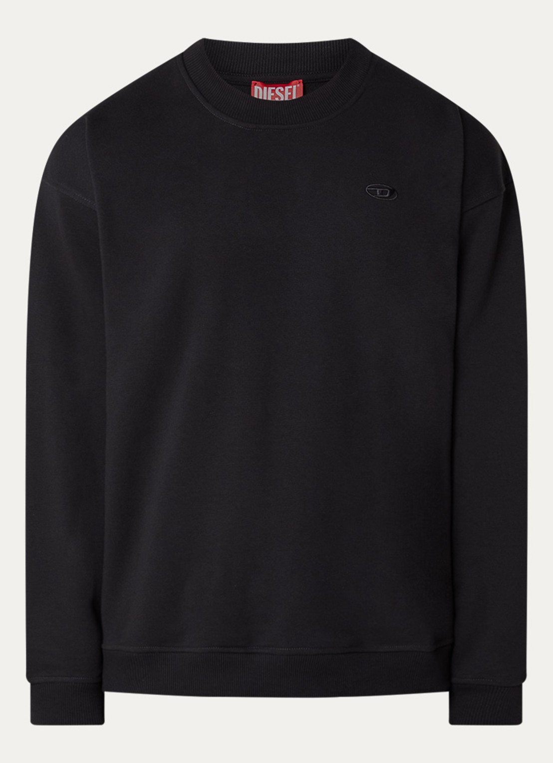 Diesel S-boxt sweater met flockprint - voorkant 2 zwart