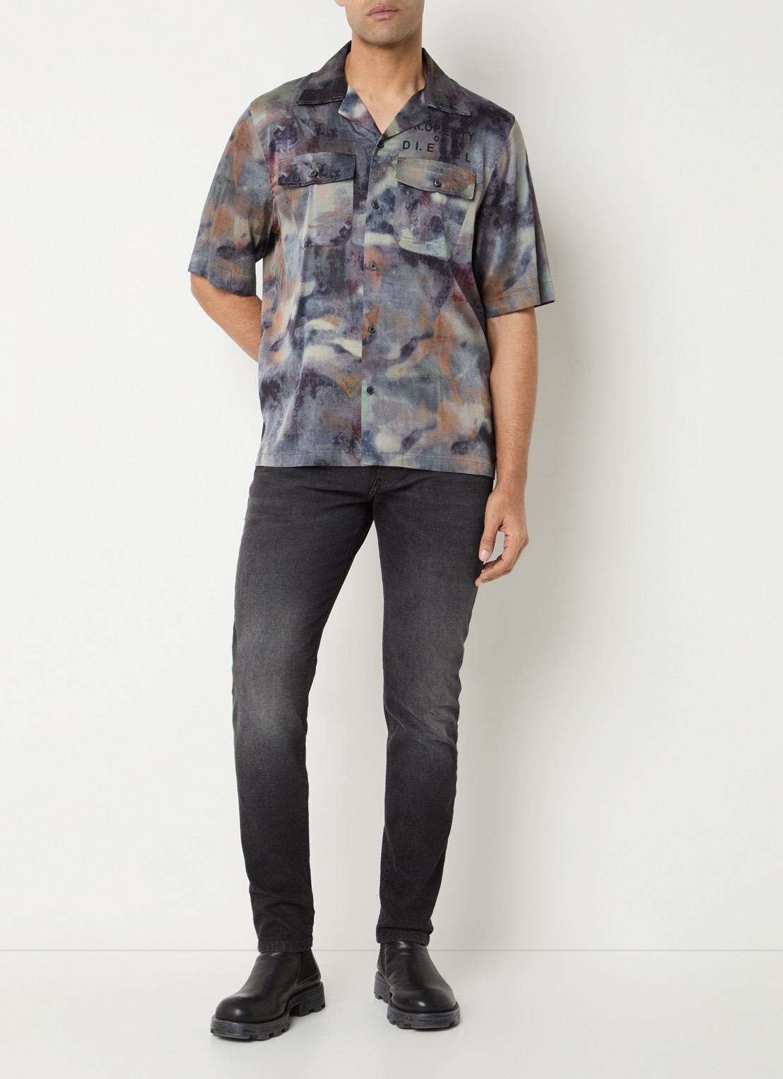 Diesel S-Brack-DMBN overhemd met print - voorkant 4 donkerblauw