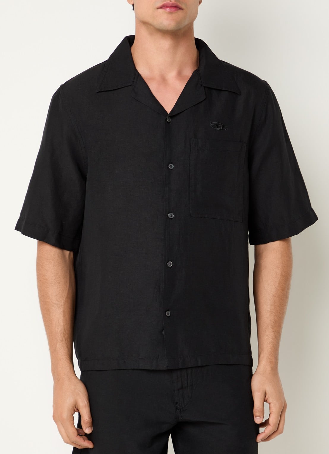Diesel S-Brack regular fit overhemd in linnenblend met borstzak - detail 3 zwart