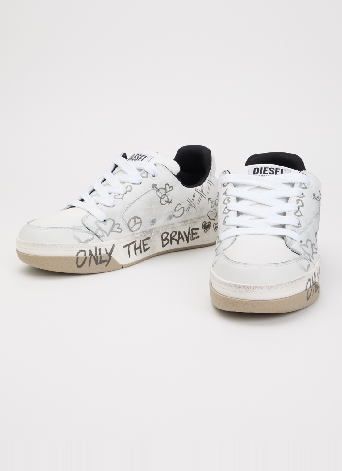 Diesel S-D-Ollie sneaker van leer met print - detail wit
