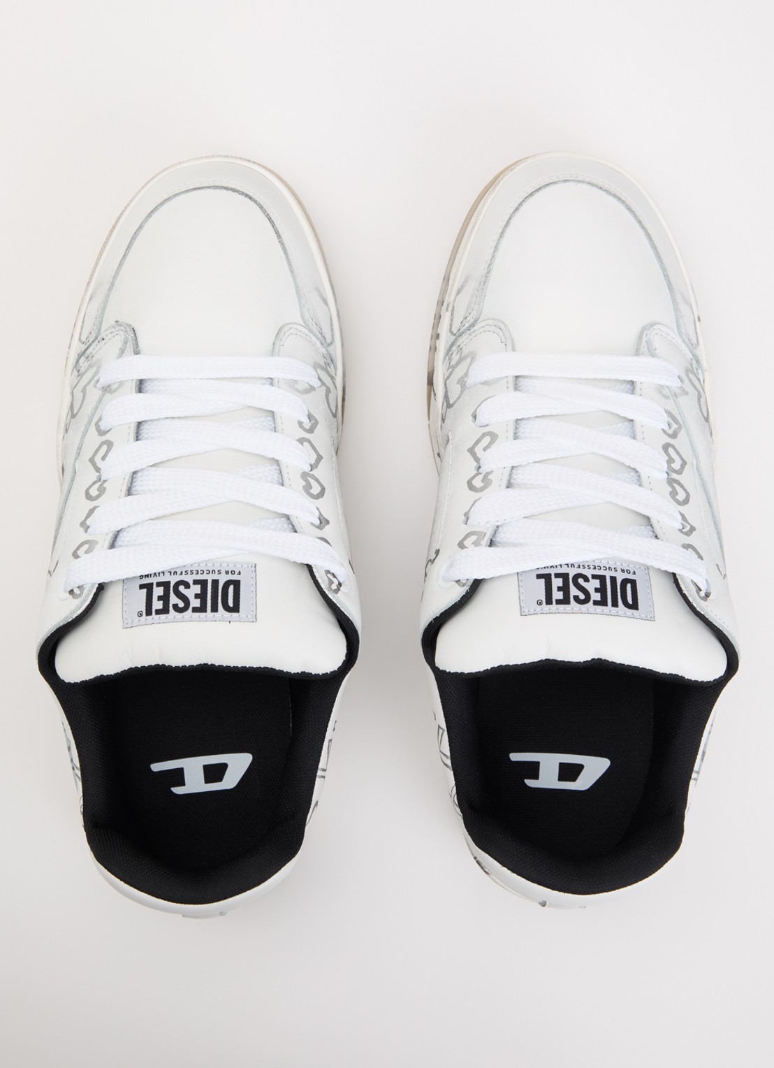 Diesel S-D-Ollie sneaker van leer met print - detail 2 wit