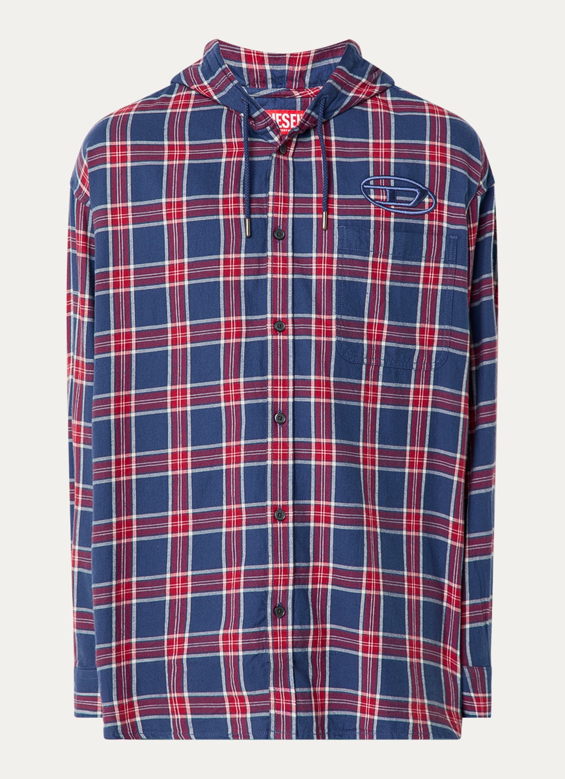 Diesel S-Dewny overhemd met capuchon en ruitdessin  - voorkant 2 donkerblauw