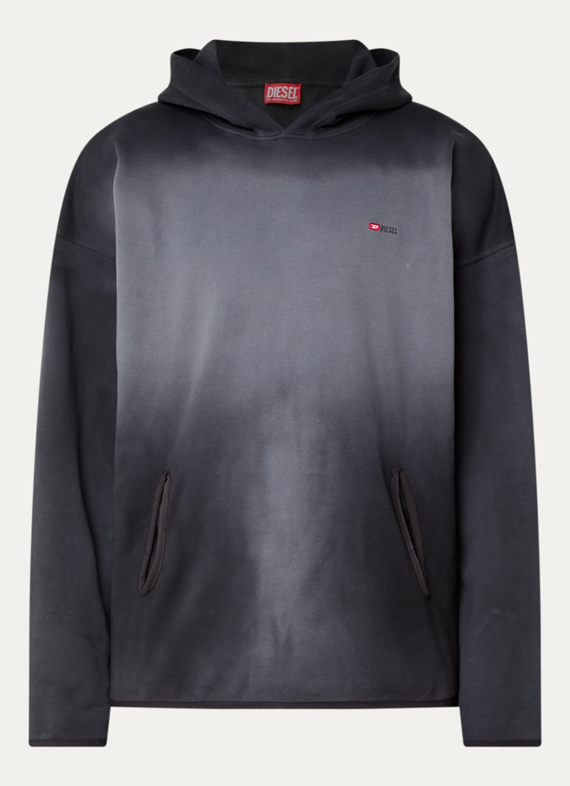 Diesel S-EE-T1 hoodie met verwassen afwerking - voorkant 2 zwart