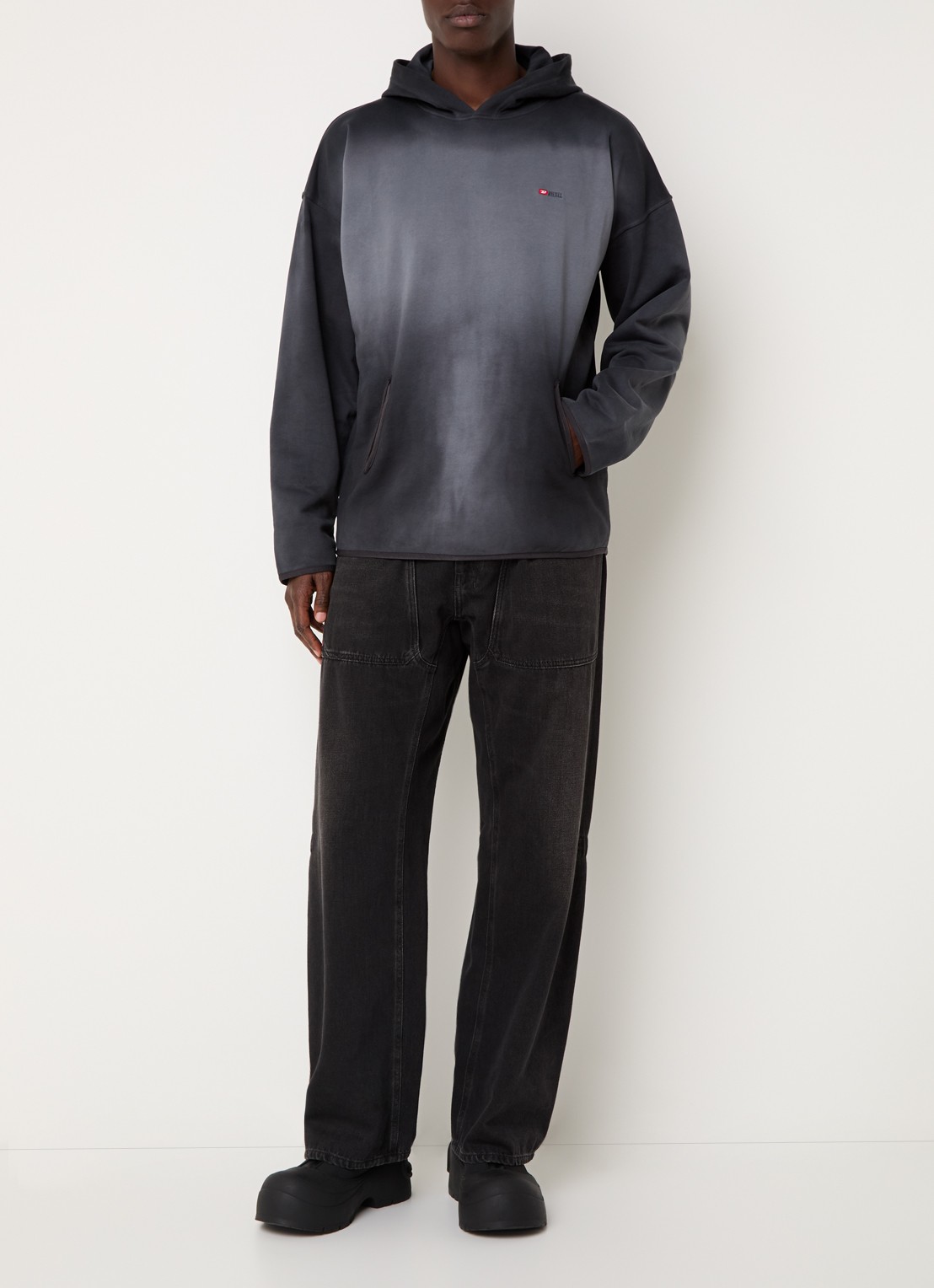 Diesel S-EE-T1 hoodie met verwassen afwerking - voorkant 3 zwart