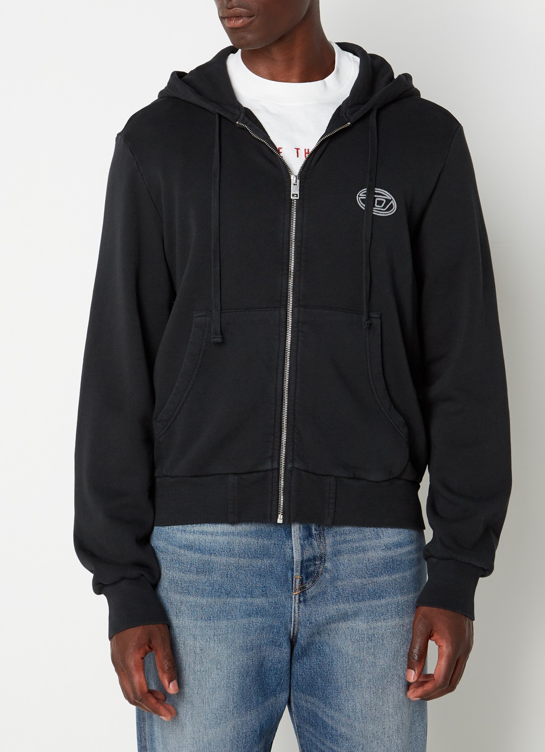 Diesel S-GINN-HOOD-ZIP-E1 sweatvest met logo- en backprint - achterkant 5 zwart