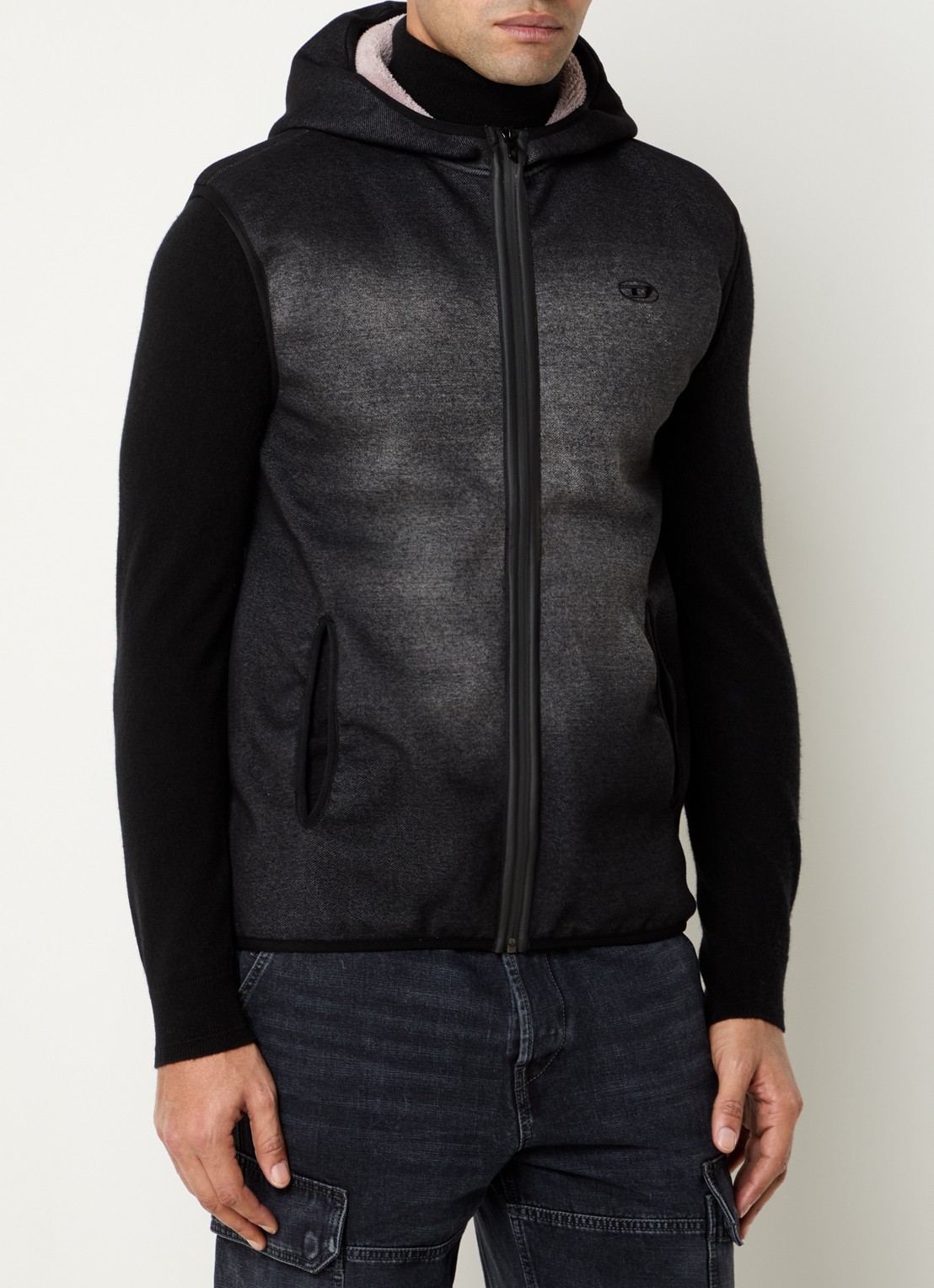 Diesel S-Haky bodywarmer met steekzakken en capuchon - detail 4 zwart