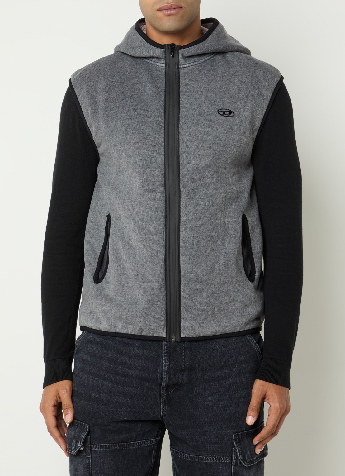 Diesel S-haky gilet met capuchon en logo - detail 3 grijs
