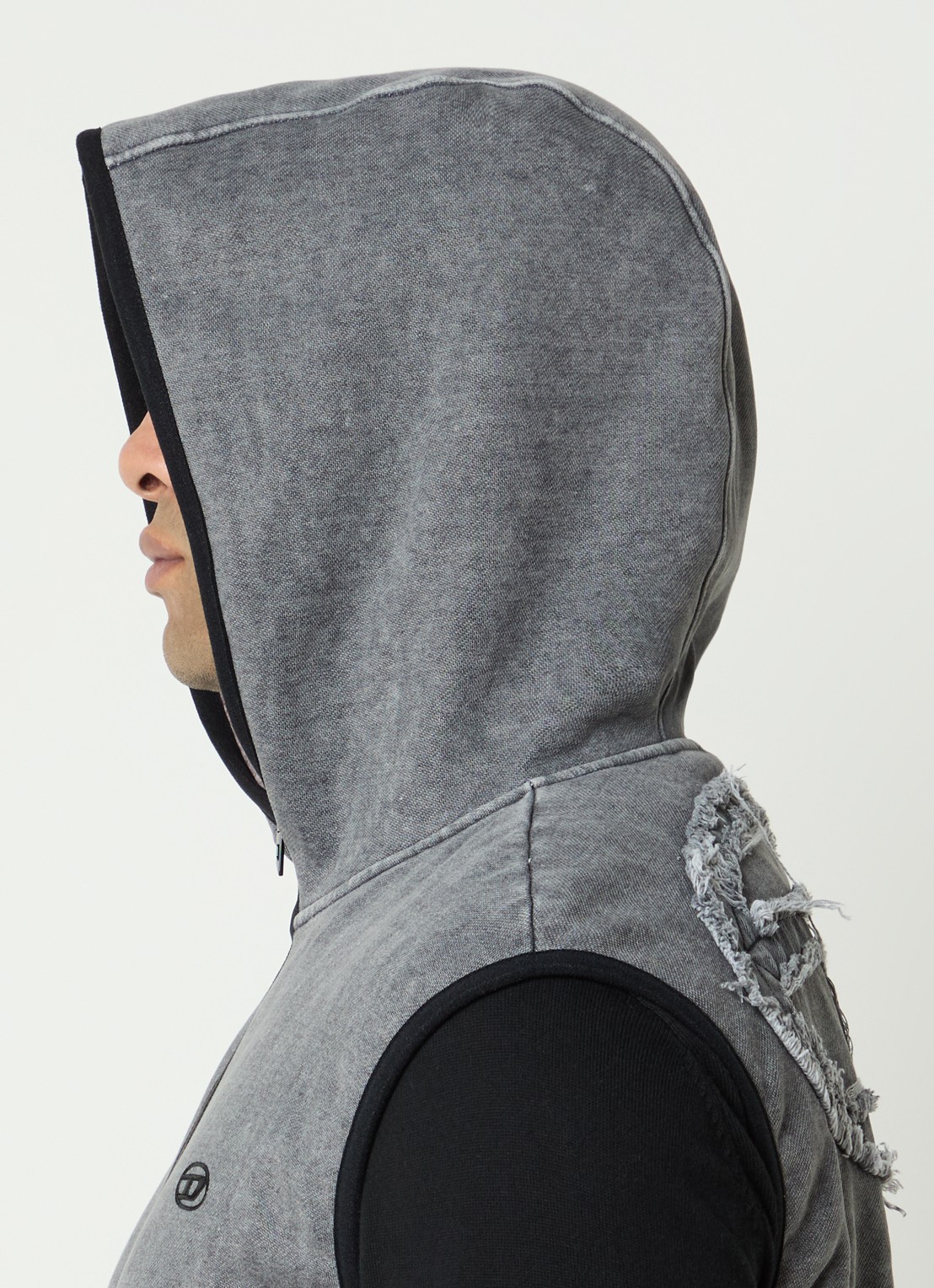 Diesel S-haky gilet met capuchon en logo - detail 4 grijs